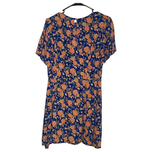 Tularosa Iris Short Sleeve Floral Mini Dress Navy Blue Peach Size Small - Picture 3 of 6